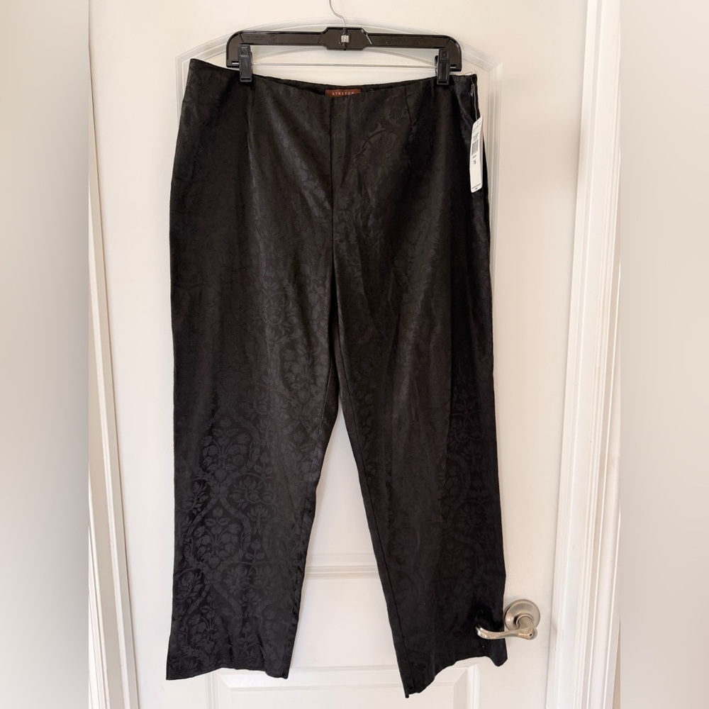 Black Jacquard Dress‎ Pants Damask Pattern Elegant Evening Trousers - Picture 2 of 12